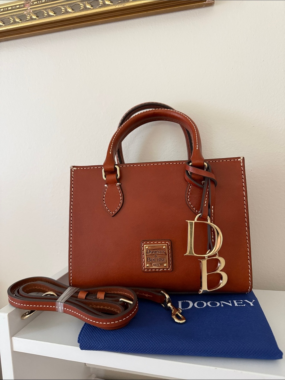 Dooney & Bourke Janine 20 Chestnut Brown Leather Satchel with DB Charm
